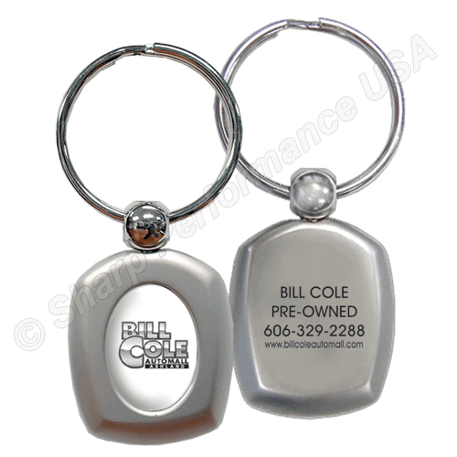 K076, Metal Key Tag w/ Pearl Nickel Finish – Color Oval logo, Custom logo keychains