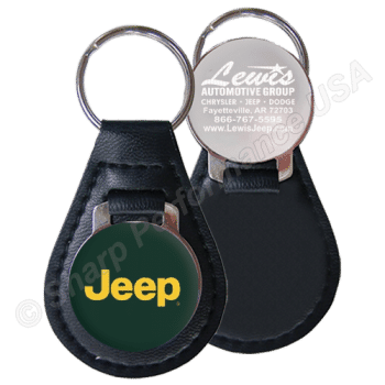 Premium Leather & Metal teardrop key Fob w/ Shiny Nickel Finish, leather & metal customized key fobs