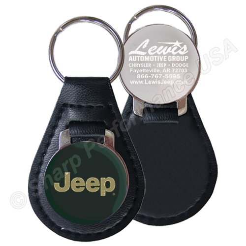 Premium Leather & Metal teardrop key Fob w/ Shiny Nickel Finish, leather & metal customized key fobs