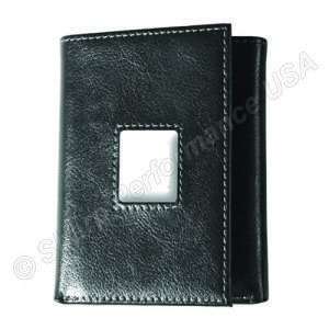 Recessed leatherette tri fold wallet