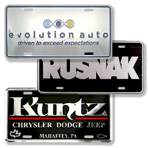Dealer Plated and Inserts, license plates & inserts, logo inserts, custom ad inserts