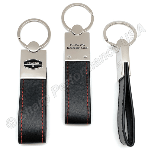 Strap & Metal Keychain with Contrast Stitching, customized key fobs, logo keychains