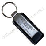 K0383 Brushed Nickel Leather Keychain BEO Chemical Etch Logo