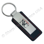 K0383 Pearl Nickel Leather Keychain Deep Etched and Color Filled Logo