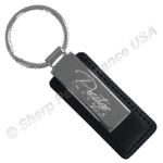 K0383 Shiny Silver Leather Keychain Engraved