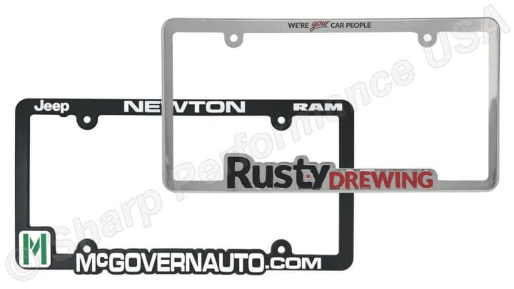 Custom Shape License Plate Frames for car dealership promotons