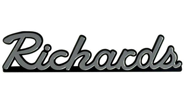 Custom Plastic Dealer Emblems <br /> Raised Text Cutout Attatched Custom Plastic Dealer Emblems with Recessed Background chrome finish and color logo