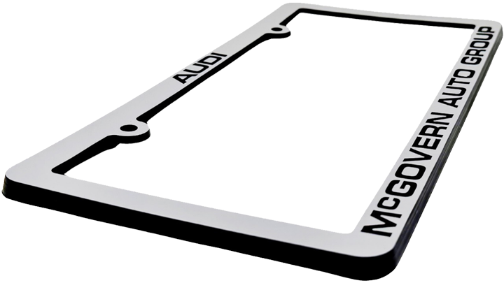 Silver Satin Face Shown US Made Metallic Faced Plastic License Plate Frames Silver Satin