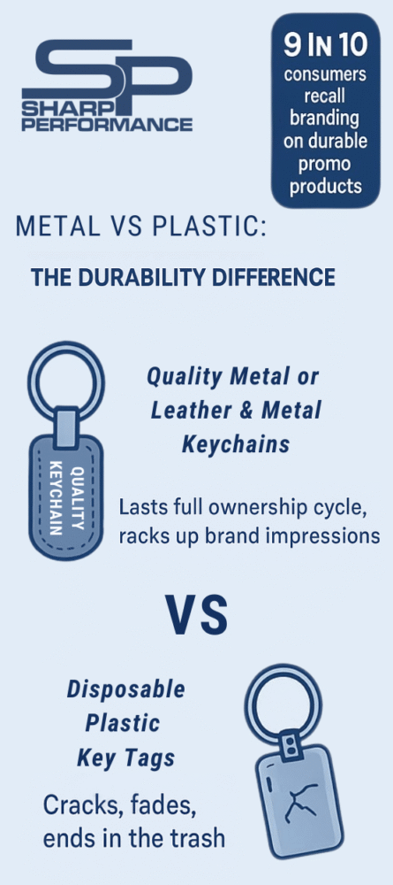 Dealer Keychains Metal vs Plastic: The Durability Difference info graphic Dealer Keychains Metal vs Plastic: The Durability Difference info graphic