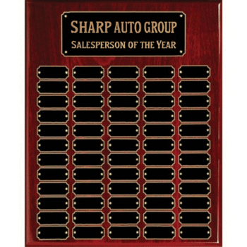 Car Dealer employee recognition Perpetual Plaque with 60 Plates